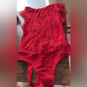 Free People Vibrant Red Lace Bodysuit